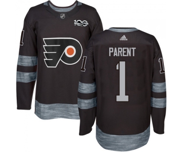 Flyers #1 Bernie Parent Black 1917-2017 100th Anniversary Stitched NHL Jersey
