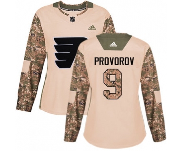Adidas Philadelphia Flyers #9 Ivan Provorov Camo Authentic 2017 Veterans Day Women's Stitched NHL Jersey