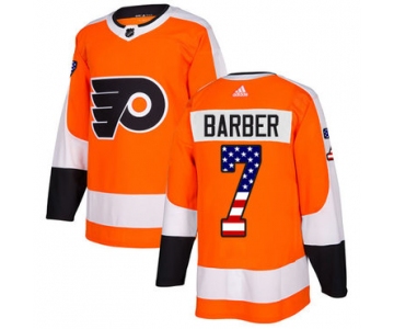 Adidas Flyers #7 Bill Barber Orange Home Authentic USA Flag Stitched NHL Jersey
