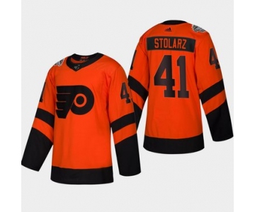 Men's #41 Anthony Stolarz Flyers Coors Light 2019 Stadium Series Orange Authentic Jersey