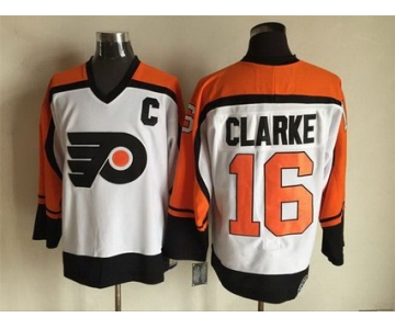 Men's Philadelphia Flyers #16 Bobby Clarke 1997-98 White CCM Vintage Throwback Jersey