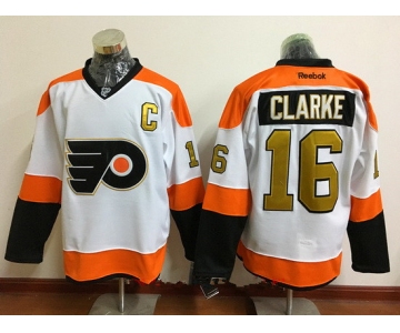 Men's Philadelphia Flyers #16 Bobby Clarke White 50th Gold Stitched NHL 2016-17 Reebok Hockey Jersey
