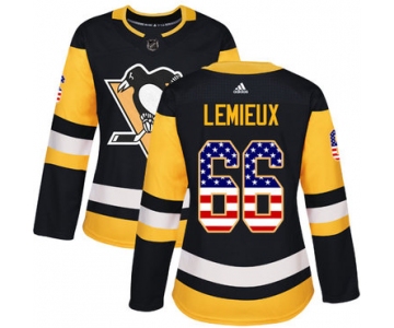 Adidas Pittsburgh Penguins #66 Mario Lemieux Black Home Authentic USA Flag Women's Stitched NHL Jersey