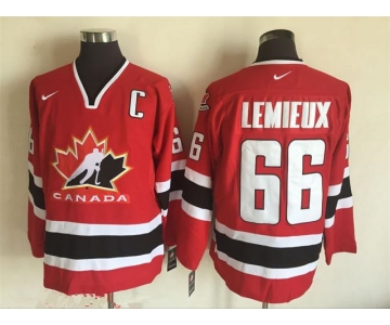 Men's 2002 Team Canada #66 Mario Lemieux Red Nike Olympic Throwback Stitched Hockey Jersey