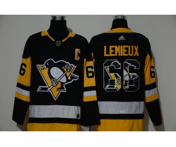 Men's Pittsburgh Penguins #66 Mario Lemieux Black With Team Logo Adidas Stitched NHL Jersey