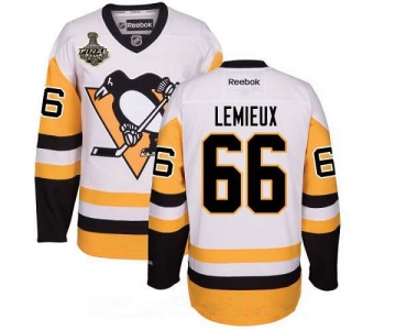 Men's Pittsburgh Penguins #66 Mario Lemieux White Third 2017 Stanley Cup Finals Patch Stitched NHL Reebok Hockey Jersey