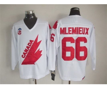 Men's Team Canada #66 Mario Lemieux 1991 Olympic White CCM Vintage Throwback Jersey