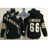 Pittsburgh Penguins #66 Mario Lemieux Black 2016 Stanley Cup Champions Women's Old Time Heidi NHL Hoodie