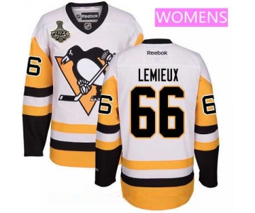 Women's Pittsburgh Penguins #66 Mario Lemieux White Third 2017 Stanley Cup Finals Patch Stitched NHL Reebok Hockey Jersey