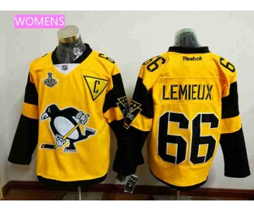 Women's Pittsburgh Penguins #66 Mario Lemieux Yellow Stadium Series 2017 Stanley Cup Finals Patch Stitched NHL Reebok Hockey Jersey