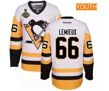 Youth Pittsburgh Penguins #66 Mario Lemieux White Third 2017 Stanley Cup Finals Patch Stitched NHL Reebok Hockey Jersey