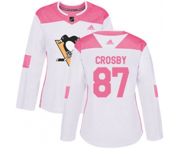 Adidas Pittsburgh Penguins #87 Sidney Crosby White Pink Authentic Fashion Women's Stitched NHL Jersey
