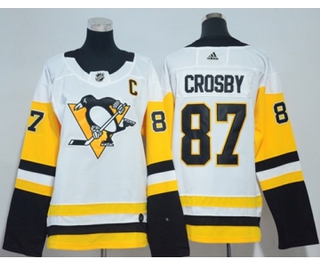 Adidas Pittsburgh Penguins #87 Sidney Crosby White Road Authentic Women's Stitched NHL Jersey