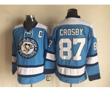 Men's Pittsburgh Penguins #87 Sidney Crosby 1960 Light Blue CCM Vintage Throwback Hockey Jersey