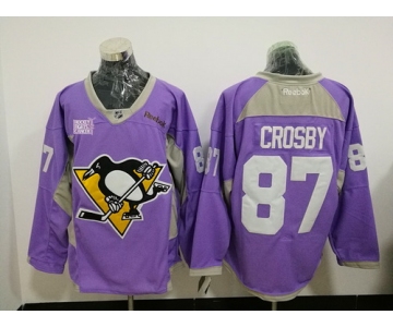 Men's Pittsburgh Penguins #87 Sidney Crosby Purple Pink Hockey Fights Cancer Practice Stitched NHL Reebok Hockey Jersey