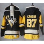 Penguins #87 Sidney Crosby Black Alternate Sawyer Hooded Sweatshirt Stitched NHL Jersey