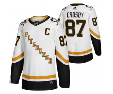 Pittsburgh Penguins #87 Sidney Crosby White Men's Adidas 2020-21 Reverse Retro Alternate NHL Jersey