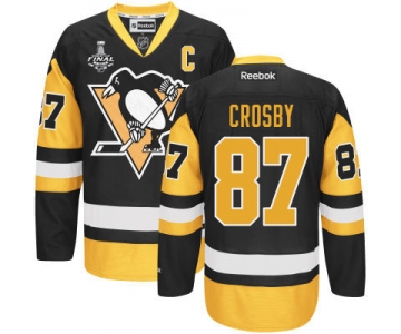 Youth Pittsburgh Penguins #87 Sidney Crosby Black With Gold 2017 Stanley Cup NHL Finals C Patch Jersey