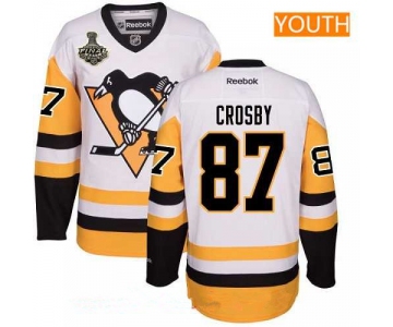 Youth Pittsburgh Penguins #87 Sidney Crosby White Third 2017 Stanley Cup Finals Patch Stitched NHL Reebok Hockey Jersey