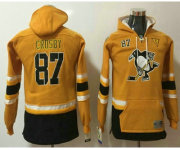 Youth Pittsburgh Penguins #87 Sidney Crosby Yellow 2017 Stadium Series Stitched NHL Old Time Hockey Hoodie