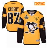 Youth Pittsburgh Penguins #87 Sidney Crosby Yellow Stadium Series 2017 Stanley Cup Finals Patch Stitched NHL Reebok Hockey Jersey