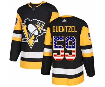 Adidas Pittsburgh Penguins #59 Jake Guentzel Black Home Authentic USA Flag Stitched Youth NHL Jersey