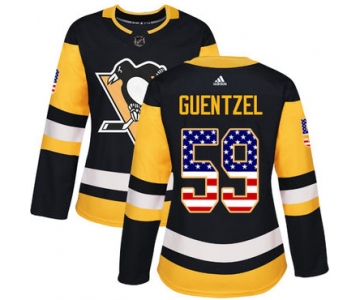 Adidas Pittsburgh Penguins #59 Jake Guentzel Black Home Authentic USA Flag Women's Stitched NHL Jersey