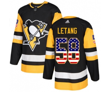 Adidas Penguins #58 Kris Letang Black Home Authentic USA Flag Stitched NHL Jersey