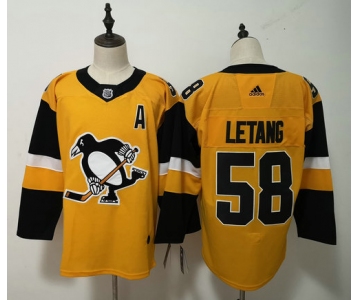 Adidas Pittsburgh Penguins #58 Kris Letang Yellow Alternate Stitched NHL Jersey