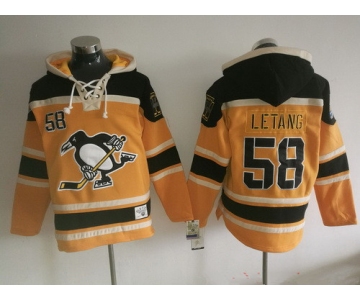 Men's Pittsburgh Penguins #58 Kris Letang 2016 NEW Yellow Stitched NHL Old Time Hockey Hoodie