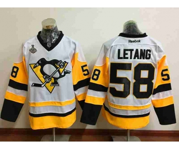 Men's Pittsburgh Penguins #58 Kris Letang White Third 2017 Stanley Cup Finals Patch Stitched NHL Reebok Hockey Jersey