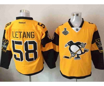 Men's Pittsburgh Penguins #58 Kris Letang Yellow Stadium Series 2017 Stanley Cup Finals Patch Stitched NHL Reebok Hockey Jersey