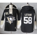 Penguins #58 Kris Letang Black Pullover Hoodie Stitched NHL Jersey