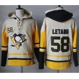 Penguins #58 Kris Letang Cream Gold Sawyer Hooded Sweatshirt Stitched NHL Jersey