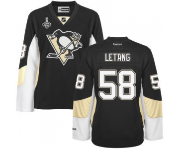 Women's Pittsburgh Penguins #58 Kris Letang Black Team Color 2017 Stanley Cup NHL Finals Patch Jersey