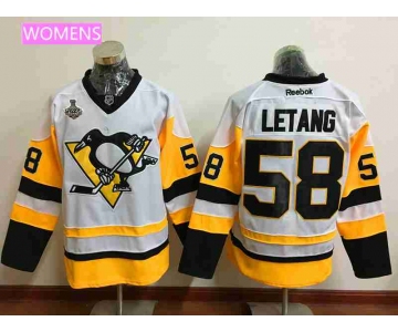 Women's Pittsburgh Penguins #58 Kris Letang White Third 2017 Stanley Cup Finals Patch Stitched NHL Reebok Hockey Jersey