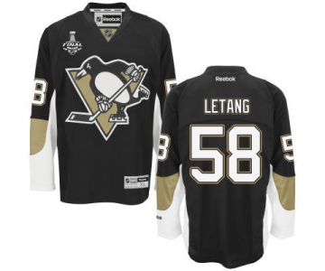 Youth Pittsburgh Penguins #58 Kris Letang Black Home 2017 Stanley Cup NHL Finals Patch Jersey