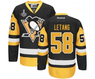 Youth Pittsburgh Penguins #58 Kris Letang Black With Gold 2017 Stanley Cup NHL Finals Patch Jersey