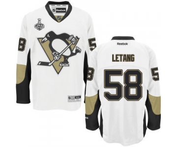 Youth Pittsburgh Penguins #58 Kris Letang White Away 2017 Stanley Cup NHL Finals Patch Jersey