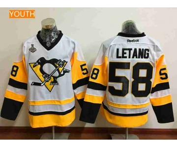 Youth Pittsburgh Penguins #58 Kris Letang White Third 2017 Stanley Cup Finals Patch Stitched NHL Reebok Hockey Jersey