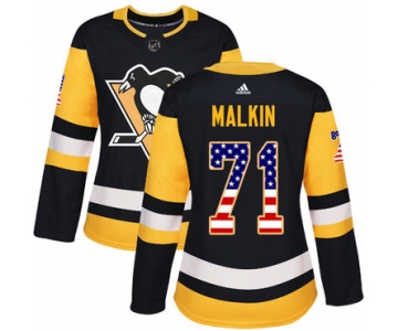Adidas Pittsburgh Penguins #71 Evgeni Malkin Black Home Authentic USA Flag Women's Stitched NHL Jersey
