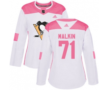Adidas Pittsburgh Penguins #71 Evgeni Malkin White Pink Authentic Fashion Women's Stitched NHL Jersey