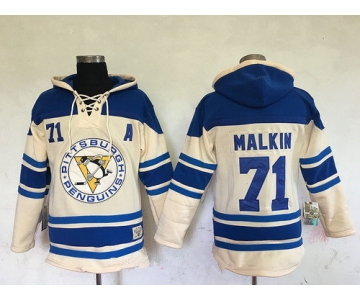 Men's Pittsburgh Penguins #71 Evgeni Malkin Cream Stitched NHL Old Time Hockey Hoodie