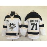 Men's Pittsburgh Penguins #71 Evgeni Malkin White Old Time Hockey Hoodie