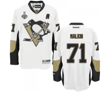 Men's Pittsburgh Penguins #71 Evgeni Malkin White Road 2017 Stanley Cup NHL Finals A Patch Jersey