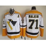 Pittsburgh Penguins #71 Evgeni Malkin 1993 White With Yellow CCM Vintage Throwback Jersey