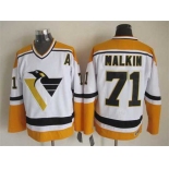 Pittsburgh Penguins #71 Evgeni Malkin 1993 White With Yellow CCM Vintage Throwback Jersey