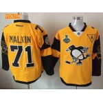 Youth Pittsburgh Penguins #71 Evgeni Malkin Yellow Stadium Series 2017 Stanley Cup Finals Patch Stitched NHL Reebok Hockey Jersey