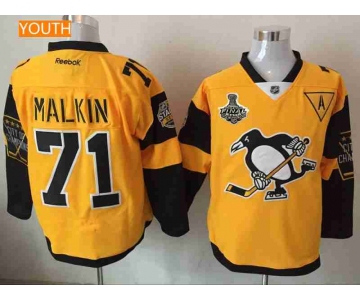 Youth Pittsburgh Penguins #71 Evgeni Malkin Yellow Stadium Series 2017 Stanley Cup Finals Patch Stitched NHL Reebok Hockey Jersey