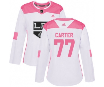 Adidas Los Angeles Kings #77 Jeff Carter White Pink Authentic Fashion Women's Stitched NHL Jersey